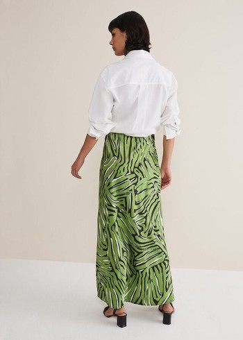 Phase Eight Norabel Zebra Print Satin Skirts Green/Multicolor Canada | VDKAIN-014